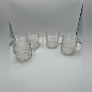 Set Of 4 Luminarc Glass  USA Clear  3D Santa Claus Christmas